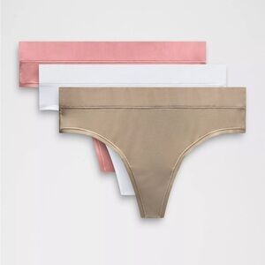 NWT Lululemon UnderEase High-Rise Thong Underwear Sheer Oak/Pink Deco/Blue - S